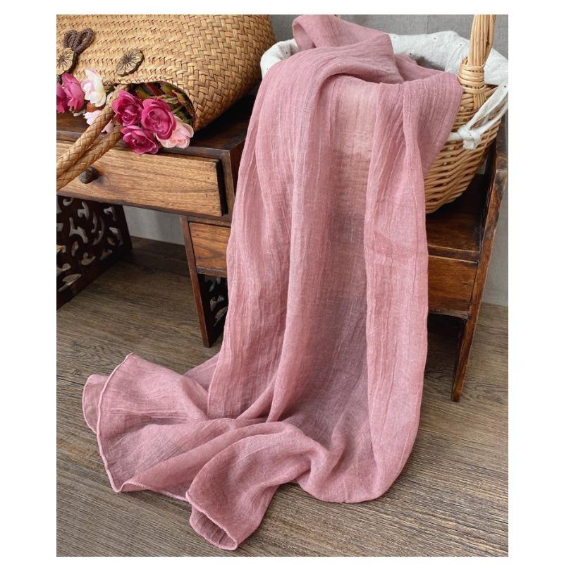 New Thin Plain Cotton Linen Tie-dye Scarf High-end Retro Soft Silk Scarf Versatile Couple Shawl
