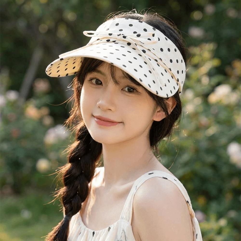 Wide Brim Visor Hat Polka Dot Empty Top Hat Fashion Sun Hat Women Girls