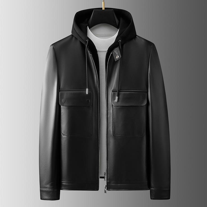 Кожаная куртка мужская из овчины Locomotive кожаная куртка с капюшоном воротник-стойка полупальто мужское