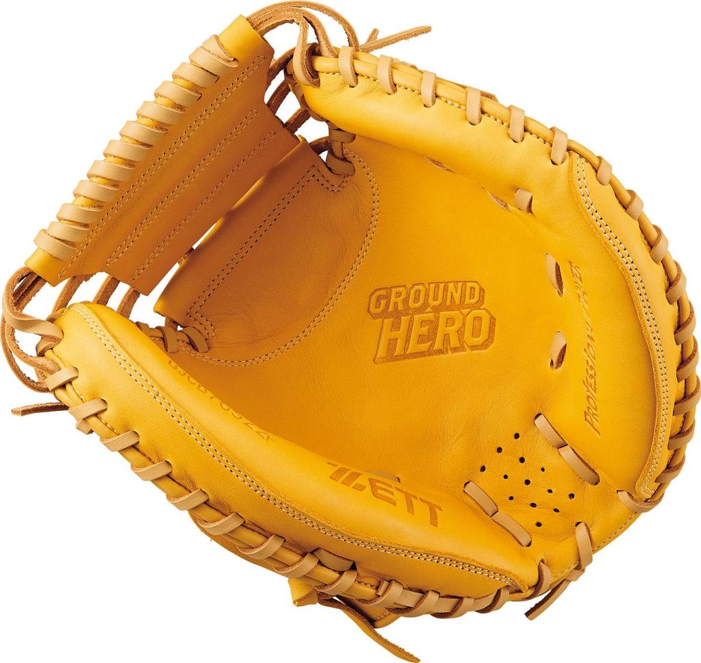 ZETT Ground Hero Youth Baseball Softball Mitt for True Yellow x Pastel Brown BJCB76522F Catcher's Left-Handed Throwers, (5432)