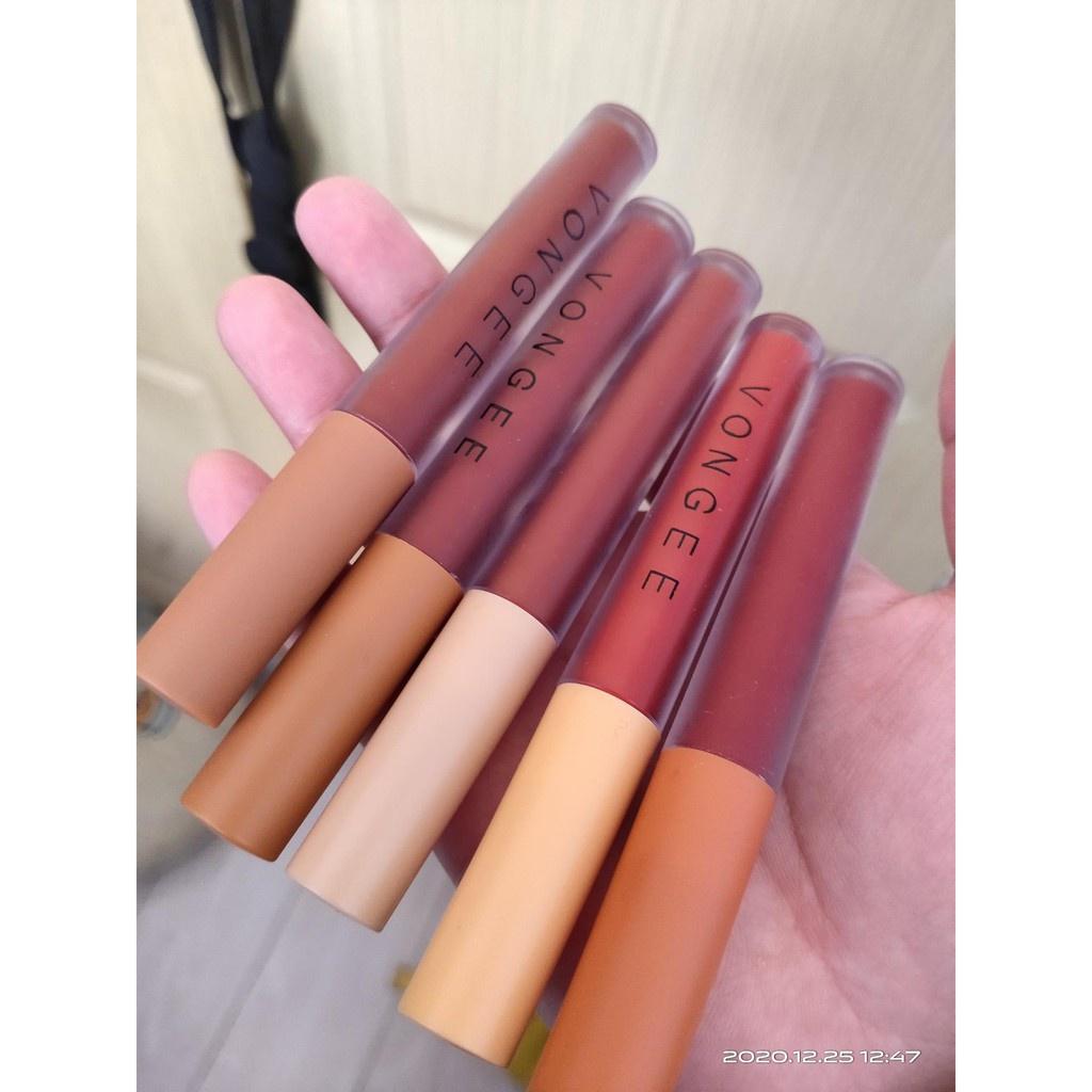 Корейская косметика Vongee 5 шт./компл. Нюдовый бархатистый блеск для губ Стойкий водостойкий матовый не сухой кремовый мягкий оттенок для губ Набор помад для макияжа