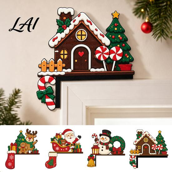Christmas Party Supplies for House Wooden Door Topper Stickers Seasonal Frame Decoration L-shaped Corner Sign Cabin Home Wall Art Holiday