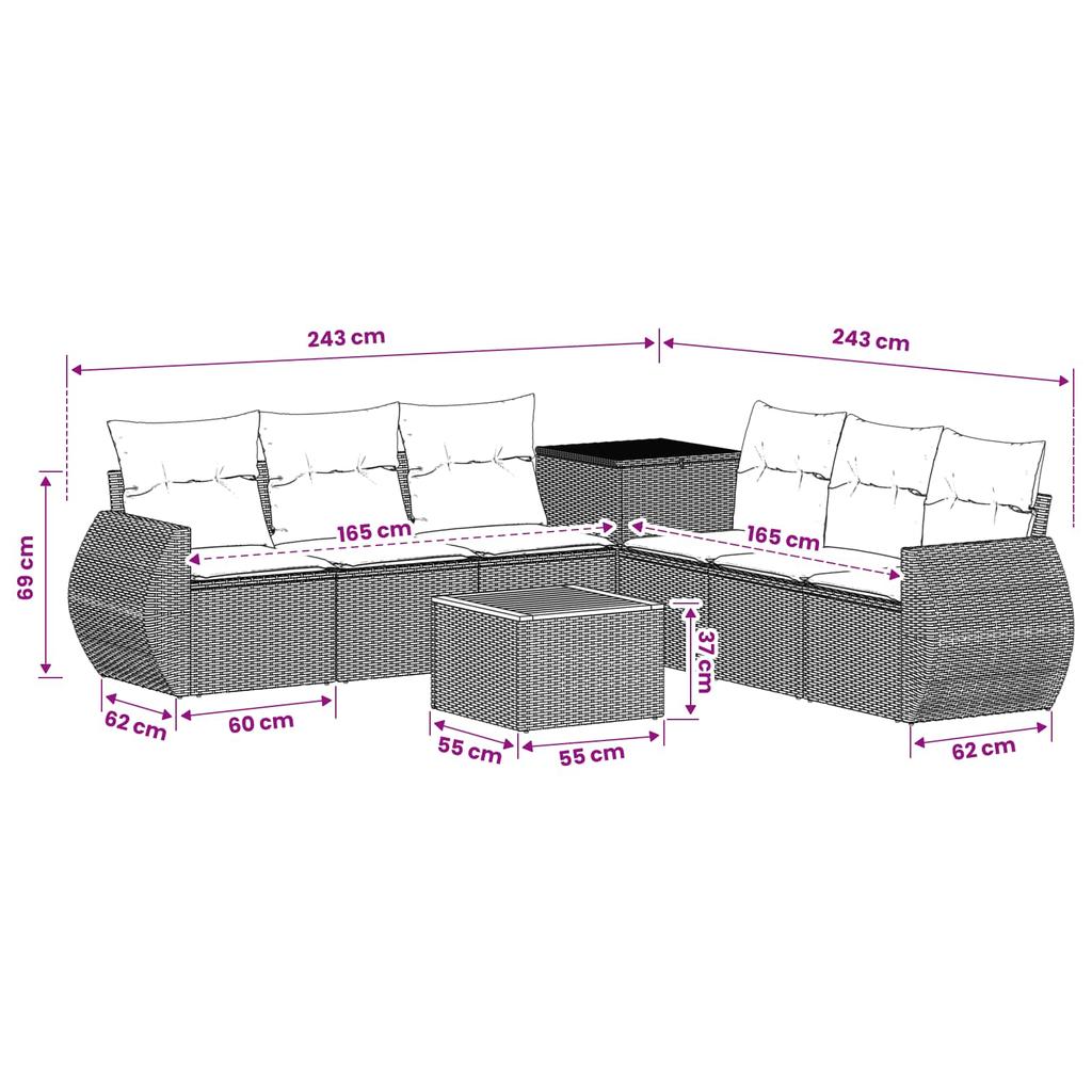 Sofa Set 8 pcs Beige and Light Grey Poly Rattan and Steel