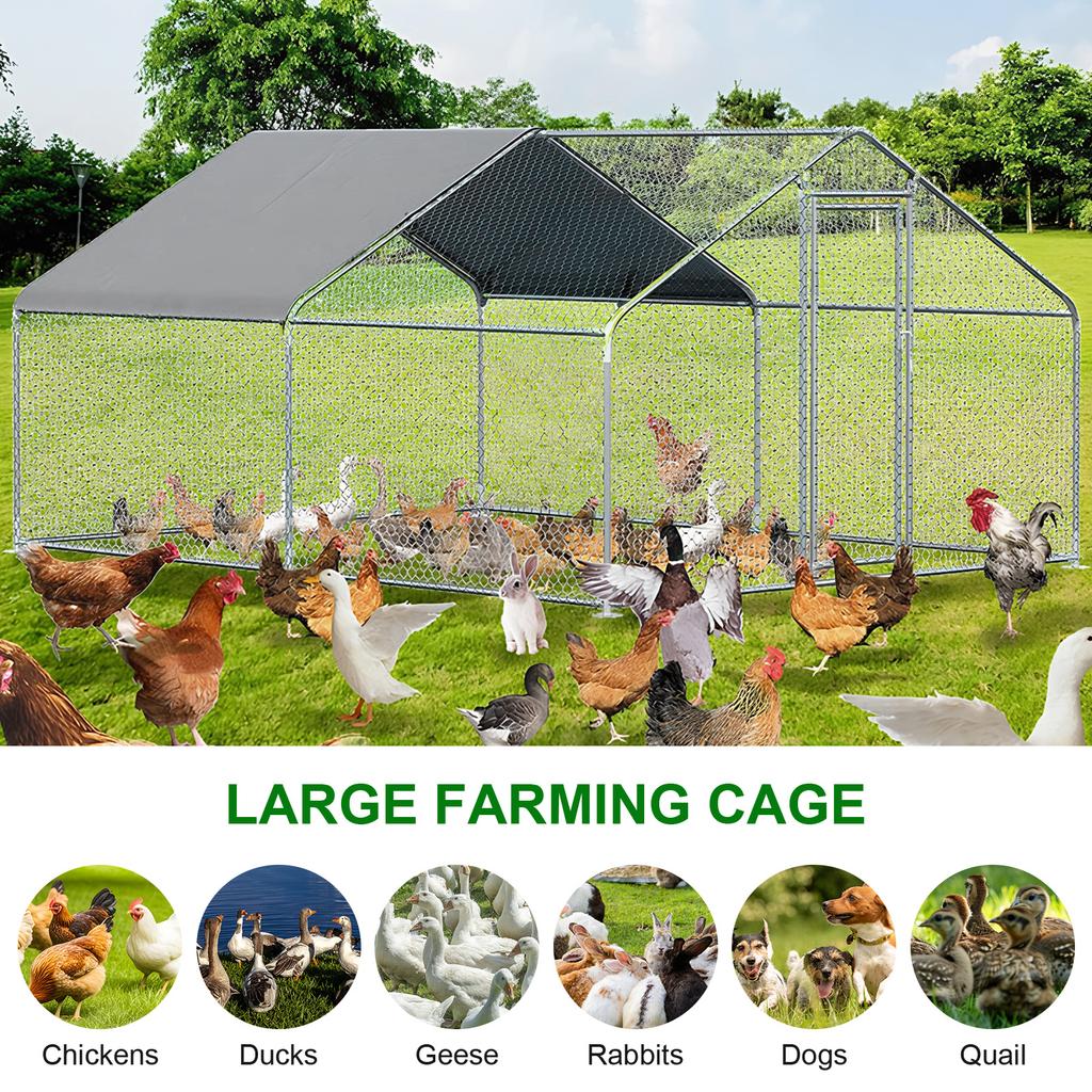 9.84x13.12x6.56FT Metal Chicken Run with Cover Walk In Fence Cage Spire Shaped for Outdoor and Yard Farm Use