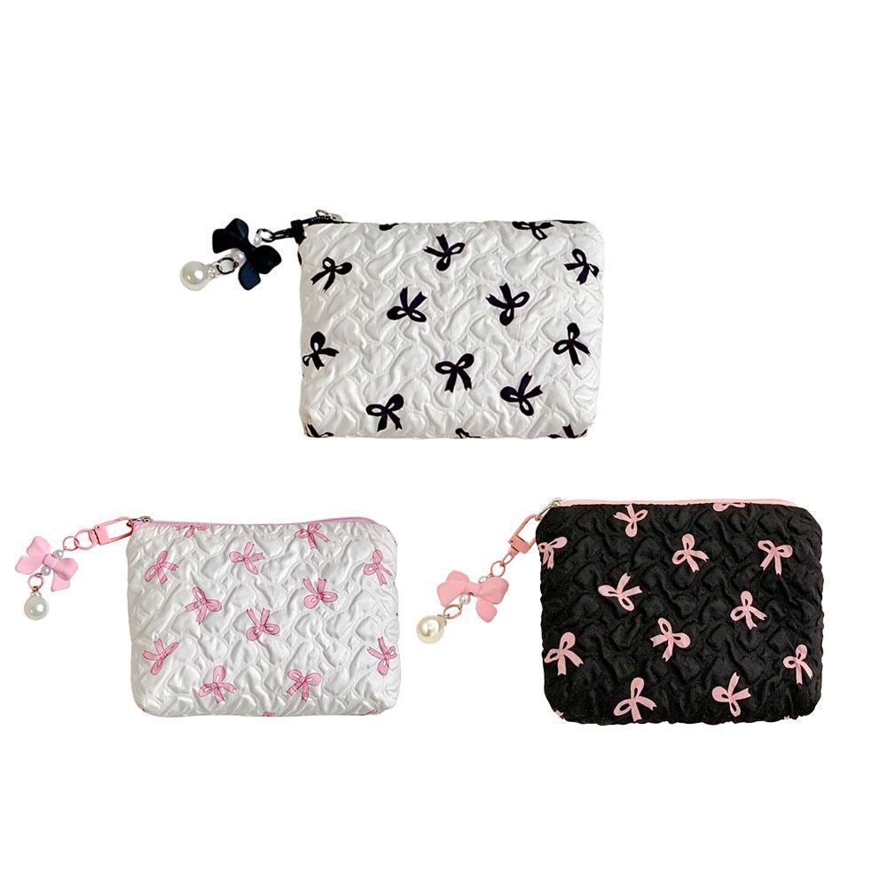 Bow Pendant Bow Cosmetic Bag Zipper Coin Purse Travel Wash Bag Balletcore Makeup Bag  Girls