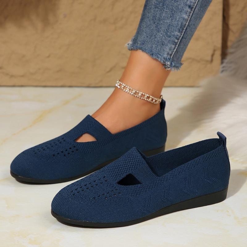 Loafers Autumn Casual Shoes Women Flat Heel Square Toe Hollow-out Sneakers Barefoot Shoes Moccasin Female Knitted Flats