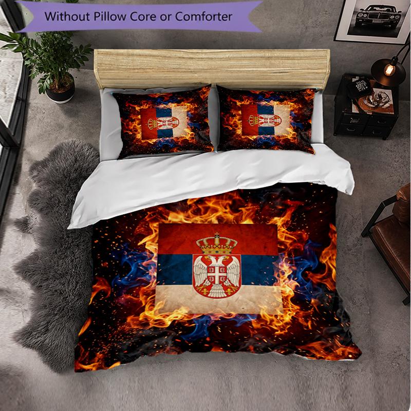 Serbia Pattern 3 Pieces Bedding Set Soft Microfiber Duvet Cover with Pillow Cases for Bedroom