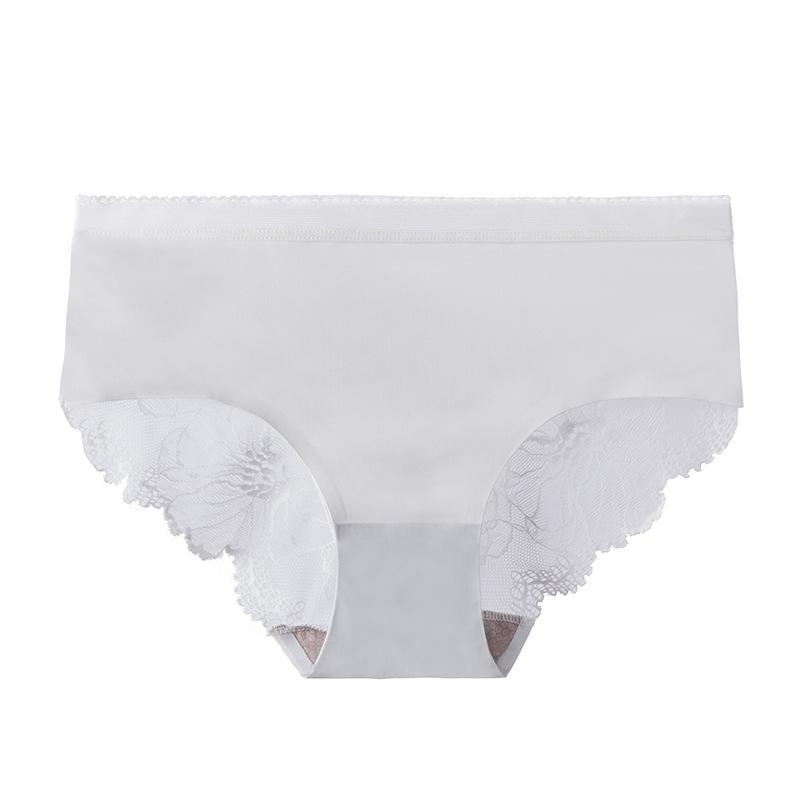 Ice Silk Seamless Lace Panties - Women's Mid-Waist All-Cotton Antibacterial Crotch, Breathable Summer Shorts