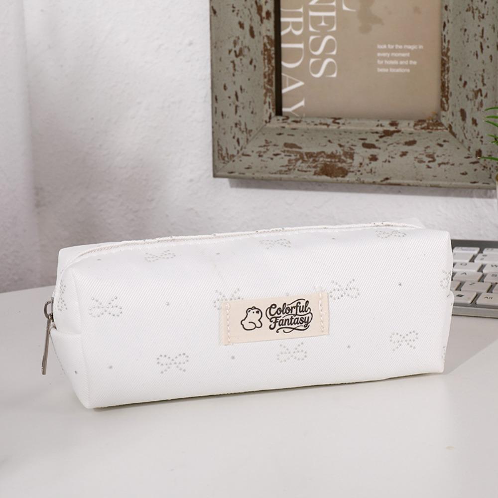 Pastel Color Pen Bag Bow Embroidery Pencil Pouch Durable Pencil Case  Students