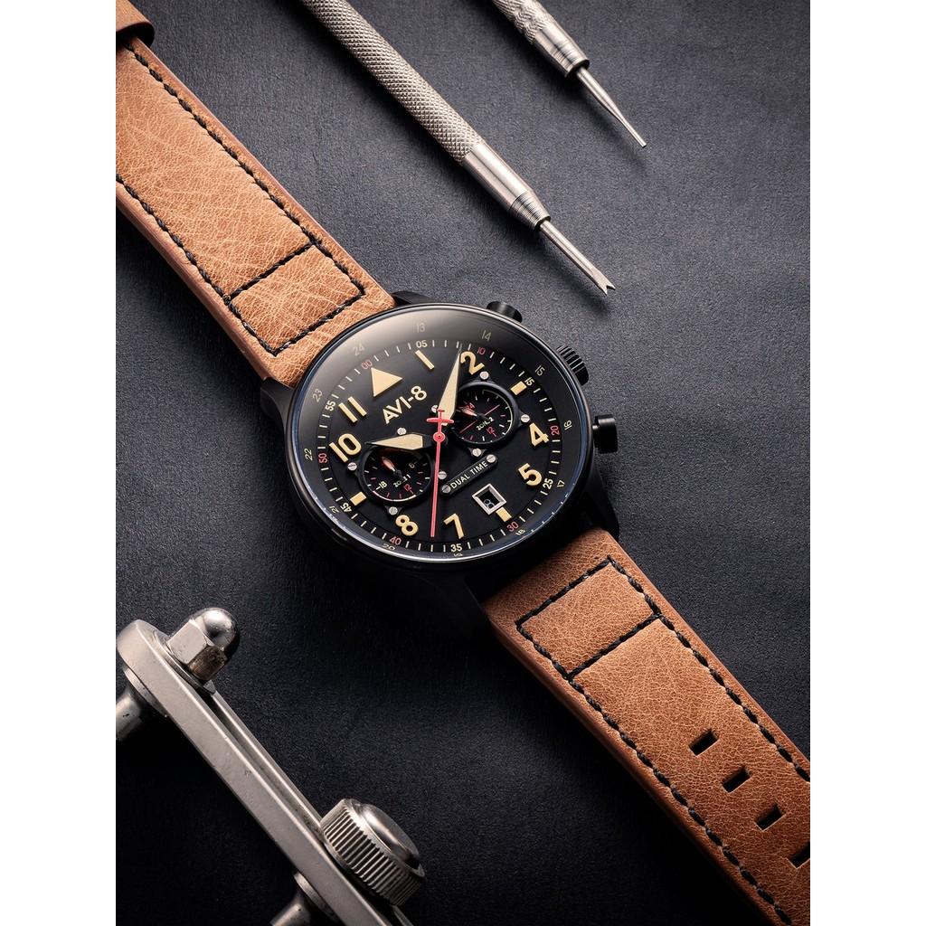 AVI-8 Hawker Hurricane Carey Dual Time Debden Кварцевые мужские часы с черным циферблатом AV-4088-03