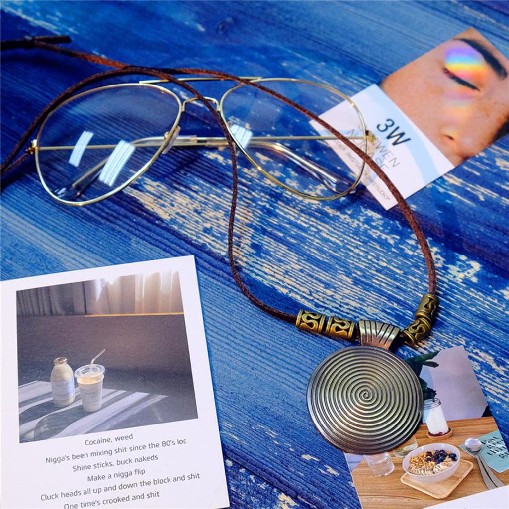 H&B Store Vintage Women's Ethnic Faux Leather Spiral Disc Round Pendant Sweater Necklace