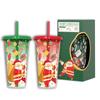 701-800ml Christmas Color Changing Straw Cup Santa Design Microwave Safe Reusable Plastic Large Capacity Set for All Seasons