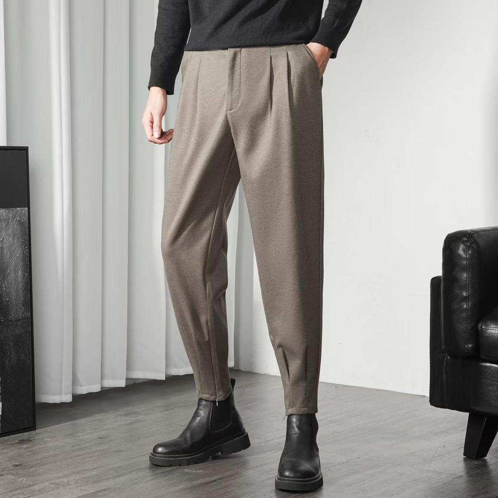 Мужские осенние повседневные брюки-шаровары с манжетами, однотонные, универсальные, модные брюки с 9-точечной молнией.