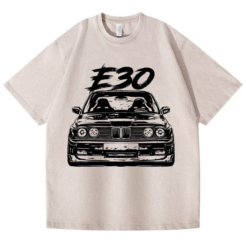 Футболка в стиле ретро с эффектом потертости E30 Car 100% хлопок футболка флисовая толстая теплая женская мужская хип-хоп футболка с круглым вырезом