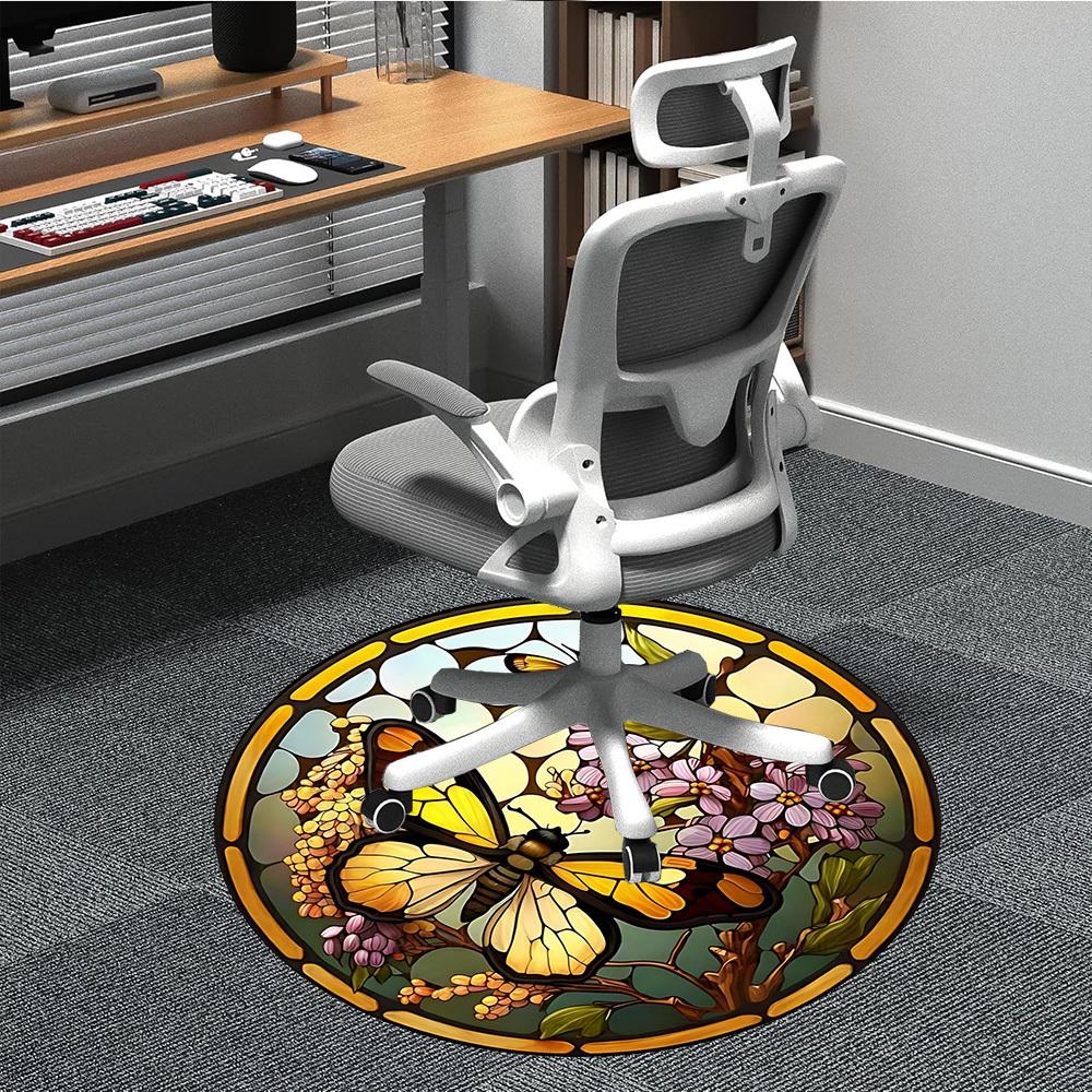 1pc Butterfly Stained Glass Chair Carpet for Office Non-Slip, Machine Washable Rug for Office - Holiday DecorMachine Made yy251029086