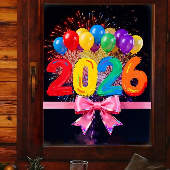 1/2 листа Наклейка на окно к Новому 2026 году Съемная Водонепроницаемая Статическая Наклейка на стекло С Новым годом Праздничное Фестивальное Украшение Декаль