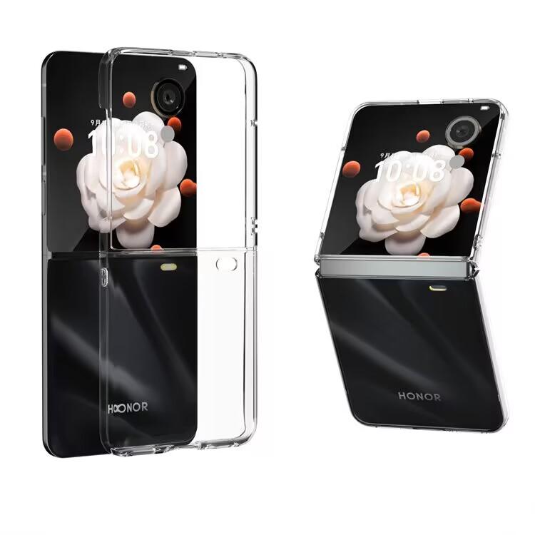 Кейс для Назначение Honor Magic V Flip MagicV VFlip Ультратонкий Твердый Гальванический Цветной / Разделенный корпус Прозрачный защитный чехол Ударопрочный Задний корпус Защита от падения