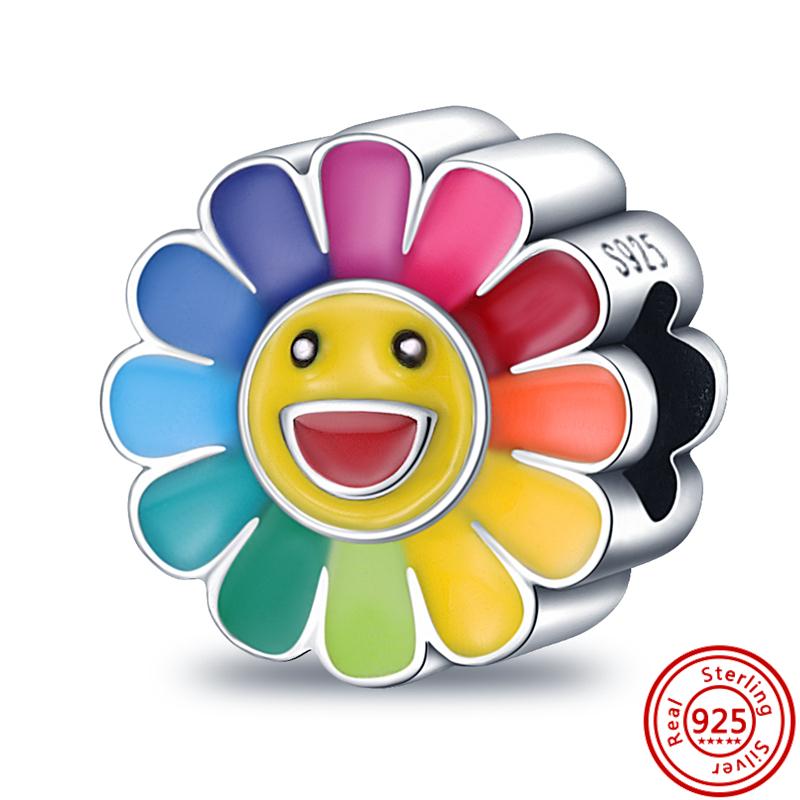 S925 Стерлингового Серебра Зеленый Четырехлистный Клевер Красочные Головоломки Подсолнух Бабочка Бусины Подходит Оригинальный Браслет Ювелирные Изделия