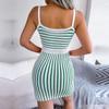 Spring Summer Sexy Solid Color Contrast Stripe High Waist Knitted Strap Wrap Hip Dress