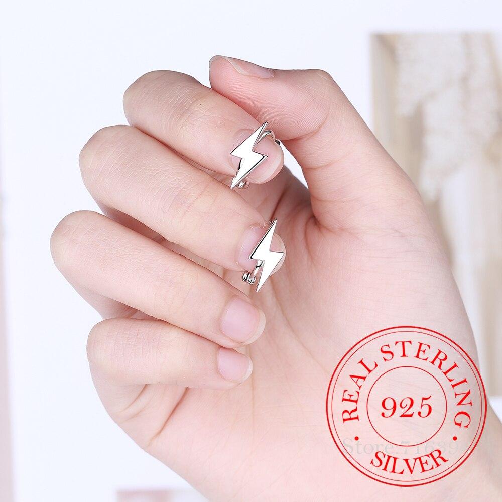 Punk Lightning Earrings 100 %925 Sterling Silver Hanging Lightning Hoop Earrings For Women Personality Party Jewelry Gift