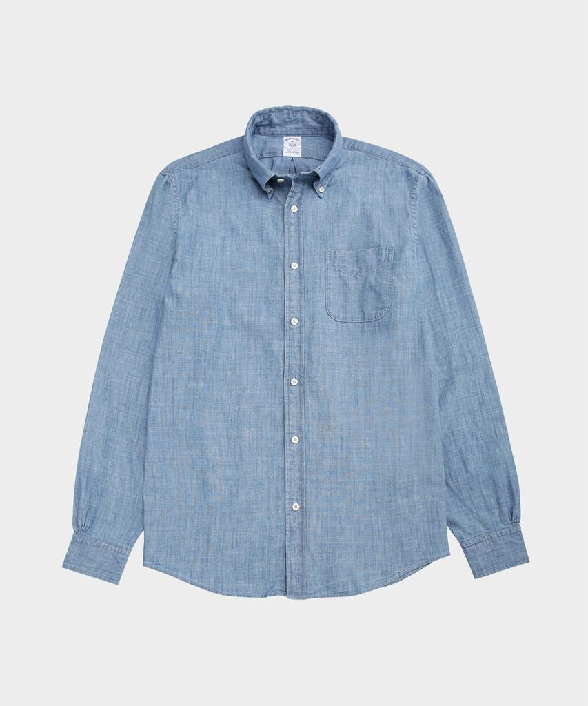 BROOKS BROTHERS Спортивная рубашка из хлопкового шамбре (Светлый Индиго) (Bbthmm2533Nfs)