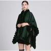 Lining Velvet Poncho Women Faux Rabbit Fur Collar Cape Big Pendulum Dovetail Cardigan Winter Cloak Knitted Warm Thick Coat