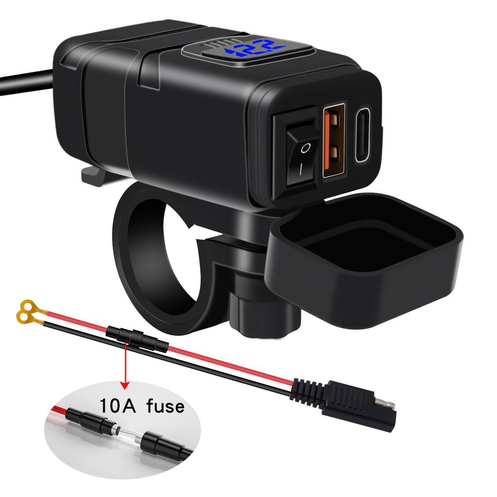Мотоциклетный USB Type-C Быстрая зарядка QC3.0 с вольтметром Вкл/Выкл по Цельсию для телефона, планшета