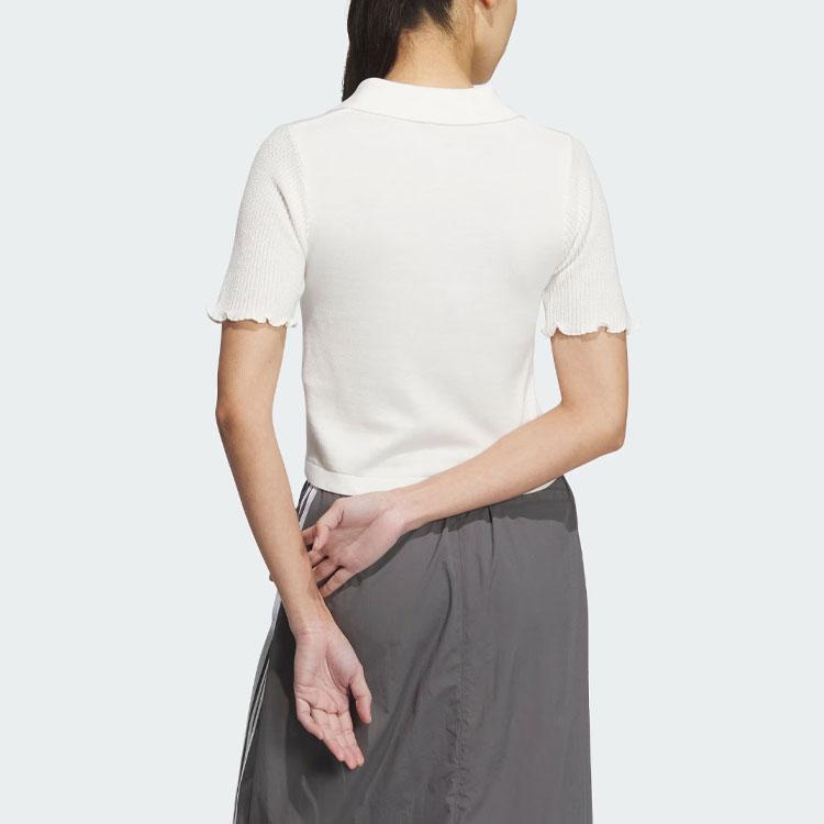 adidas Трикотажная рубашка-поло Originals с вышивкой логотипа, женские топы белого цвета JC7858