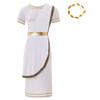 Mens Ancient Roman Toga Dress Up Costume Short Sleeve Gold Trim Design Cosplay Robe Artificial Leaf Headwear