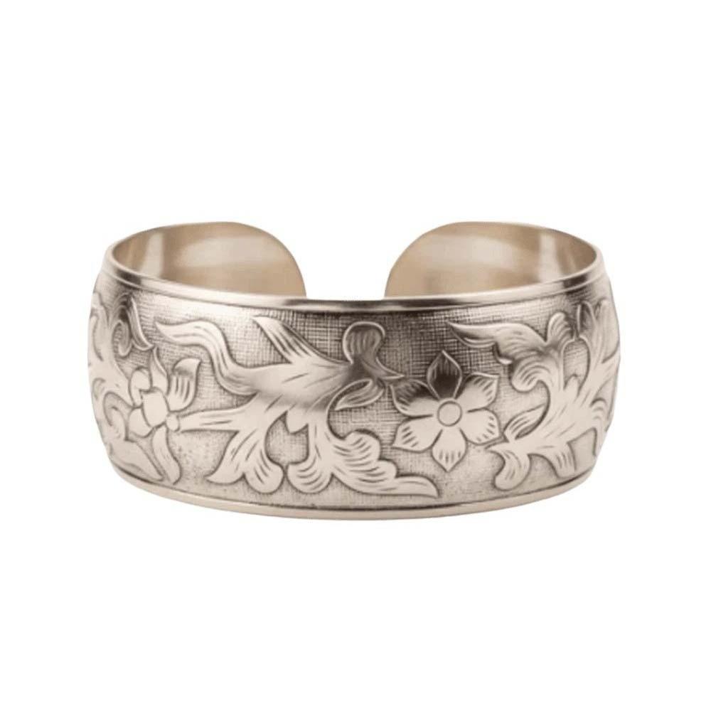 Lotus Silver Opening Bangle Vintage Thai Wrist Jewelry Carved Wide Bracelet Party