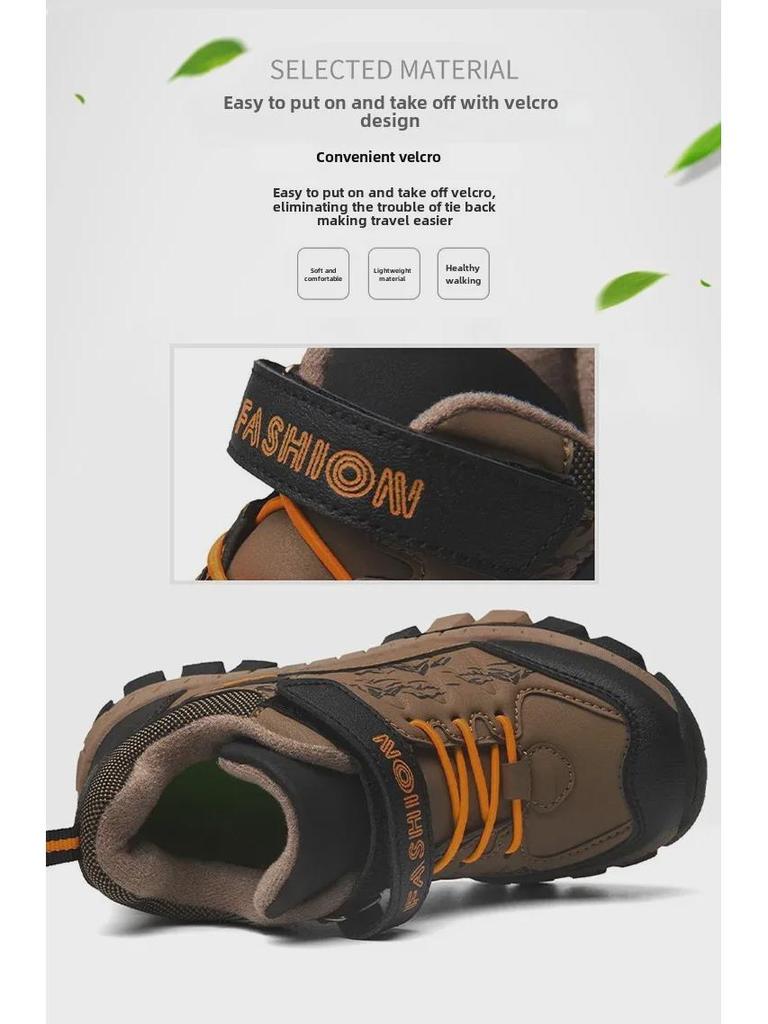 Зимняя спортивная обувь из хлопка для мальчиков 2024 года: Модные кожаные кроссовки для альпинизма для детей старшего возраста