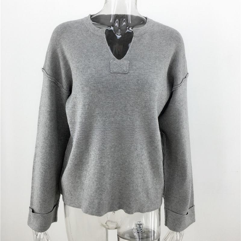 IHUASU Женский осенне-зимний однотонный свитер большого размера с V-образным вырезом