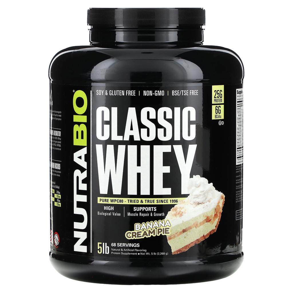 NutraBio Classic Whey Protein, Banana Cream Pie, 5 Lb (2,268 G)