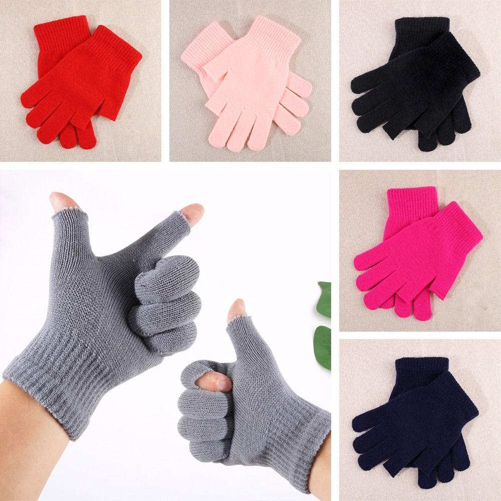 Fashion Outdoor Sport Woolen Knitting Thick Plush Women Gloves Furry Warm Mitts Full Finger Mittens