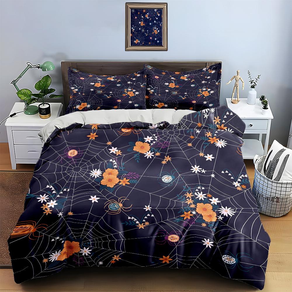 Spiderweb floral design. Bedding Duvet cover sets Duvet covers Pillowcases gifts (1 * Duvet Cover 2 * Pillowcases, without duvet insert)