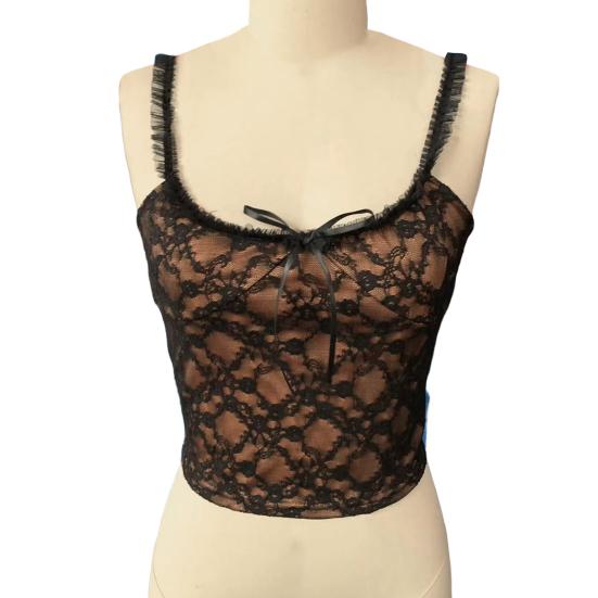 Женские сексуальные кружевные майки-слинги с низкой талией без рукавов, короткие топы, однотонные прозрачные кружевные майки с вышивкой