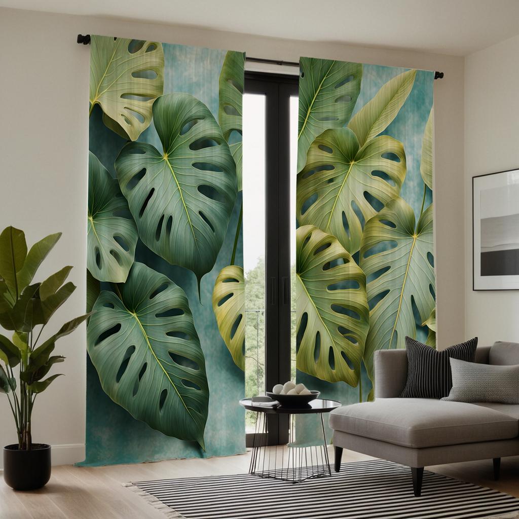 Комплект из 2 предметов HD Юго-Восточная Азия банановый лист декоративная занавеска зеленая завязка цифровая печать занавеска украшение дома стиль Украшенный l