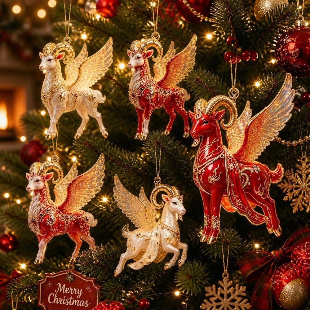 2D Flat Goat Pendant Acrylic Christmas Tree Ornament New Keychain Holiday Party Decor