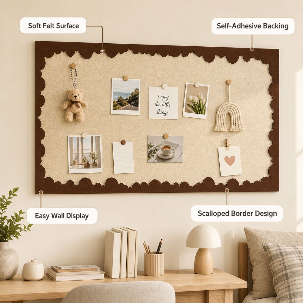 Self Adhesive Felt Wall Board Scalloped Border Wall Memo Board Gifts Photo Wall Panel Home Decor