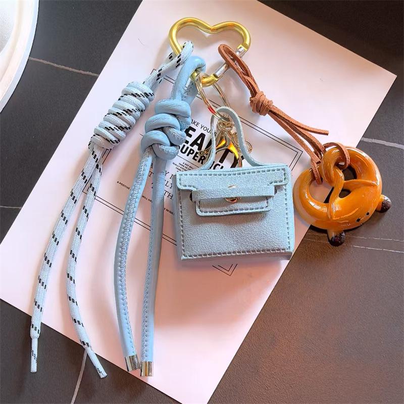 Mini coin purse pendant, backpack charm, women's gift, fashionable small square bag woven rope bag charm