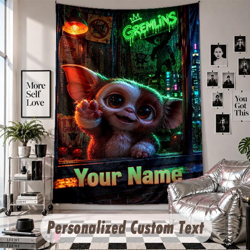 Custom Tapestry Wall Hanging, Gremlins Gizmo Personalized Name Text Home Wall Decor