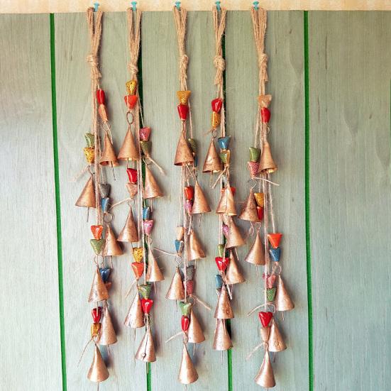 Colored Ceramic Bead Wind Chime Bohemian Farmhouse Rustic Hanging Metal