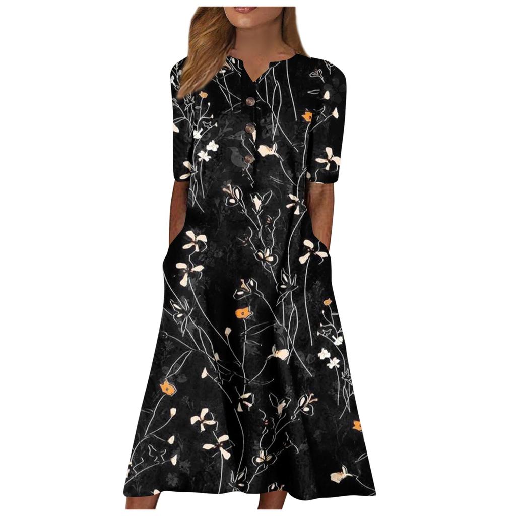 Женское платье с v-образным вырезом и короткими рукавами, повседневное платье с принтом в горошек и карманами