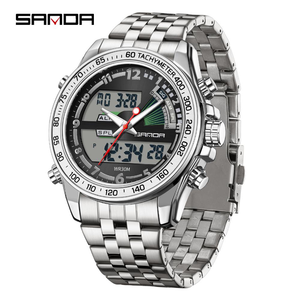 SANDA 3307 Luxury Men's Electronic Watch Multi Functional Waterproof Timer LED Dual Display Men's Electronic Watches