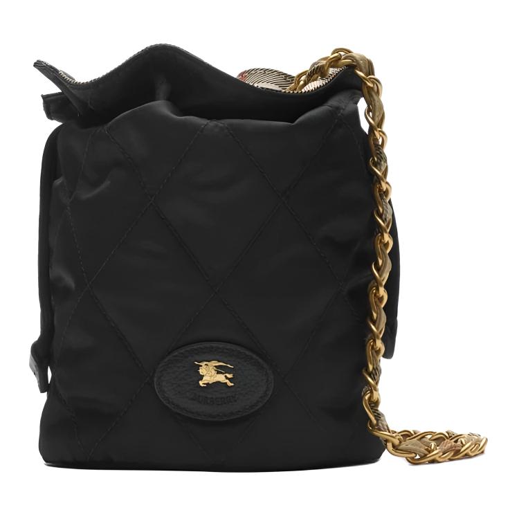Burberry Horseshoe Drawstring Shoulder Bag With Brushed Metal Hardware Women Shoulder Bag Black 81184491