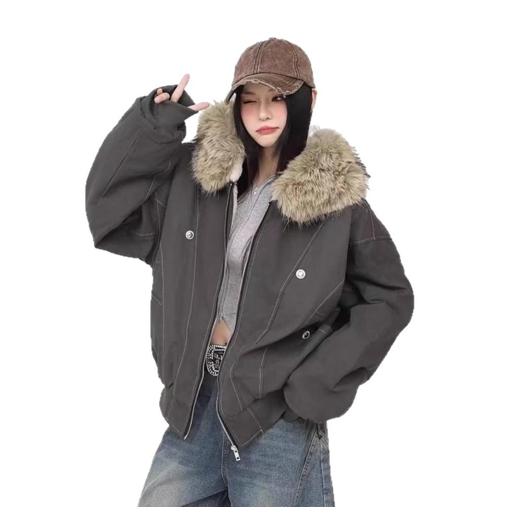 American retro fur collar pie overcomes cotton clothes women's short models, new winter padded jackets, Guochao seat mountain carving outside