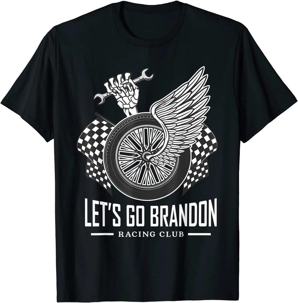 Футболка Let's Go Brandon Cool Racing Motor Funny Conservative Gift. Хлопковая мужская футболка премиум-класса с коротким рукавом и круглым вырезом, новинка S-3XL