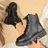 Модная женская обувь Удобные туфли на низком каблуке Кожаная обувь Модные ботинки на шнуровке на платформе Боевые ботинки Женские зимние теплые ботильоны из короткого плюша