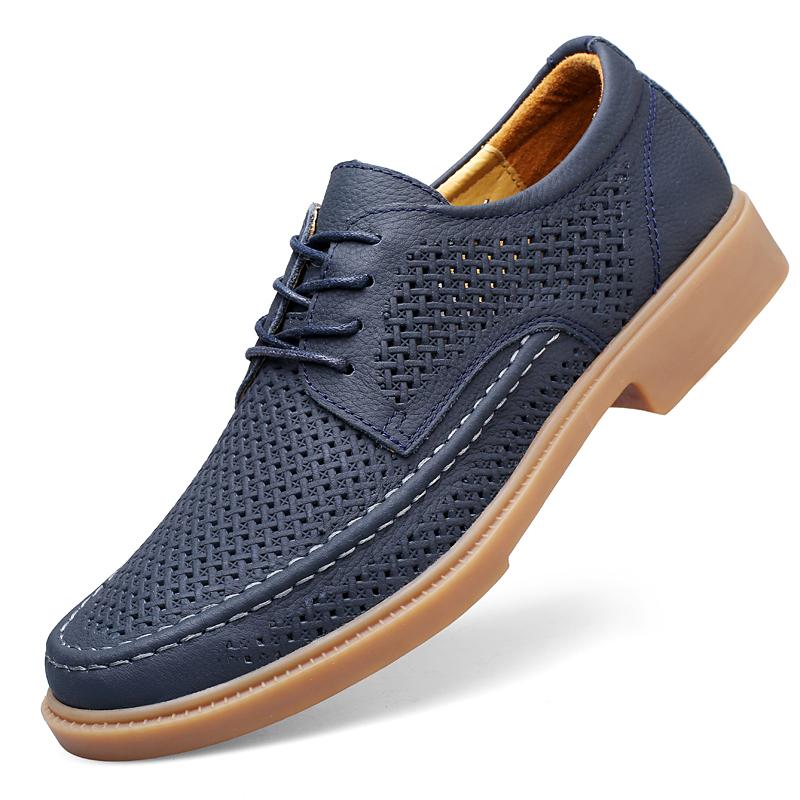 Высококачественная мужская удобная обувь на шнуровке с круглым носком, повседневная, из кожи, модная, для улицы, дышащая и нескользящая, рабочая обувь