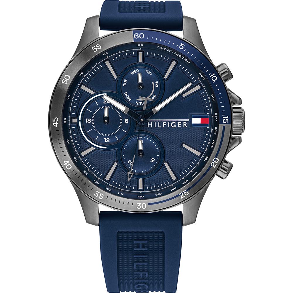 Tommy Hilfiger Мужские кварцевые часы Bank с сине-голубым силиконовым/резиновым ремешком 1791721